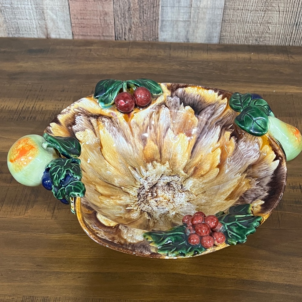 Vintage St. Peter Graz Austrian Majolica pottery centerpiece or fruit bowl.